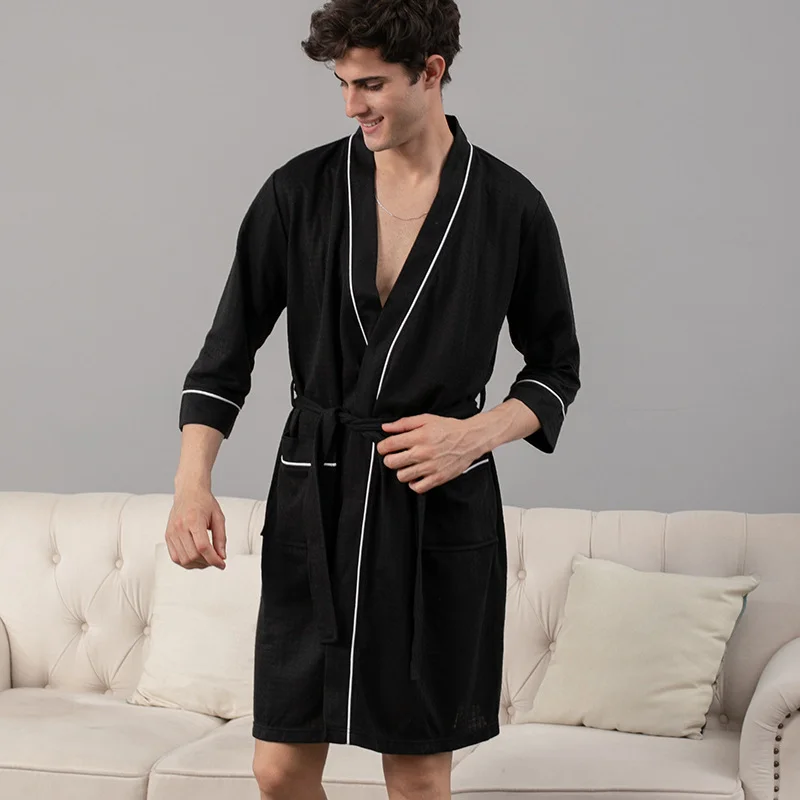 Lovers Cotton Bathrobe Men Women Long Sleeve Pajama Homewear Loungewear Robe Bathroom Shower
