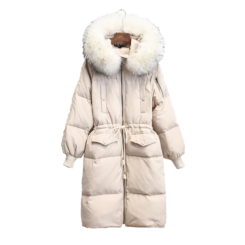 

Womens Duck Down Jackets Winter Parkas Luxury Natural Racoon Fur Warm Coat Long Loose Female Overcoat chaqueta invierno mujer