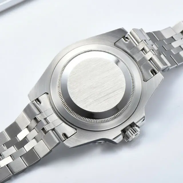 40 мм PARNIS черный циферблат черный/красный ободок юбилейный браслет сапфировое стекло ДАТА GMT автоматические мужские часы механические часы