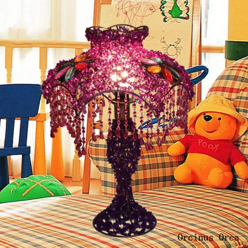 

Mediterranean idyllic purple bead table lamp Girl Bedroom Princess room lamp exotic color hand-woven table lamp