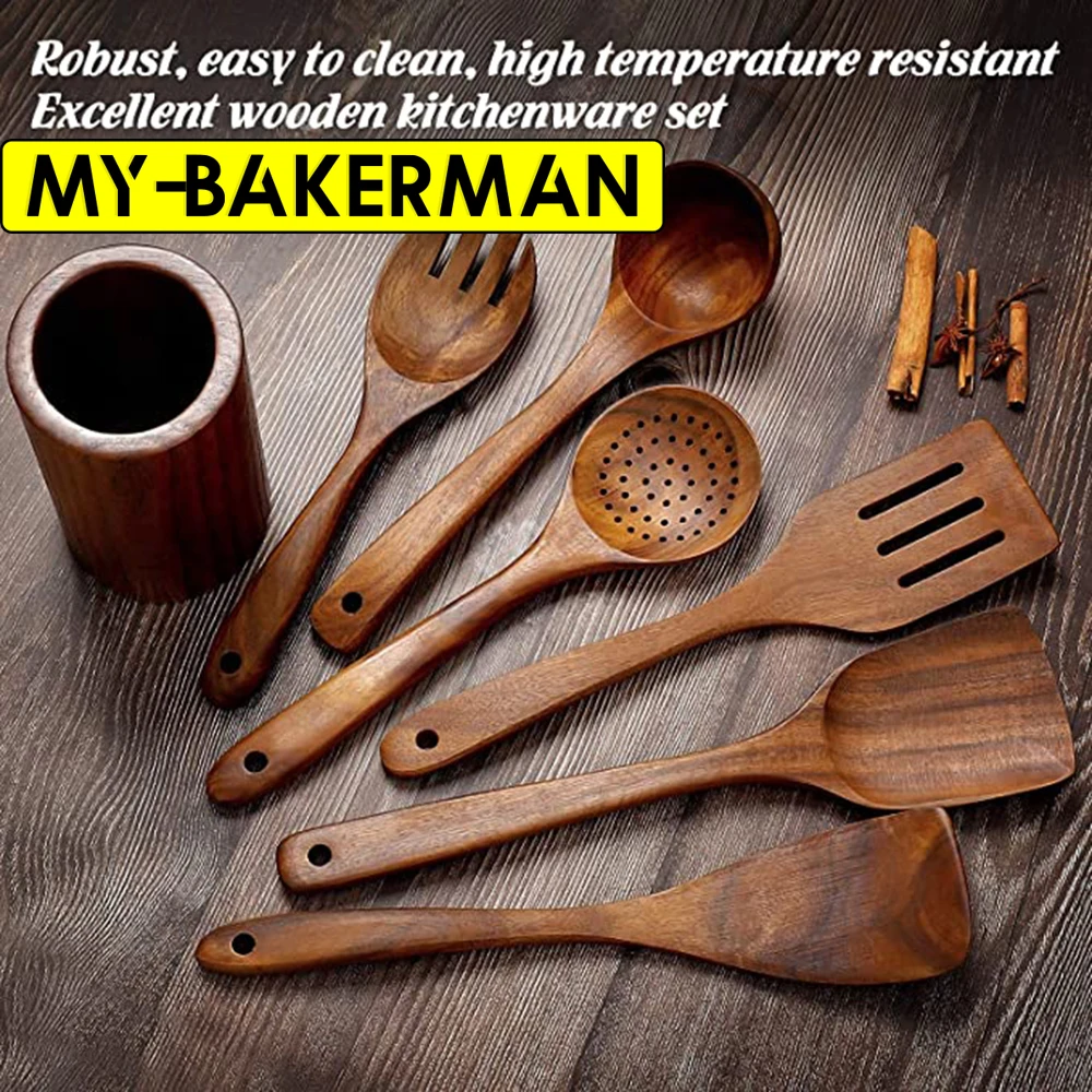 Set Da 10 Utensili Da Cucina In Legno Di Teak - Per Pentole