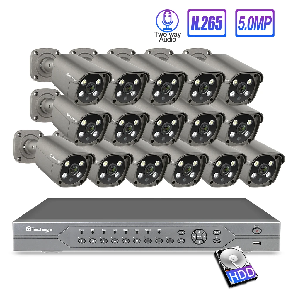 

Techage 16CH 5MP 48V H.265 POE NVR Security AI IP Camera System 2-Way Audio Speaker Onvif CCTV Security Video Surveillance Kit