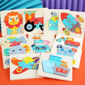 Baby Wooden Toys 3D Puzzle Cartoon Wood Puzzle Early Learning Education Geometric Puzzle Educational Toys for Children Gift 1