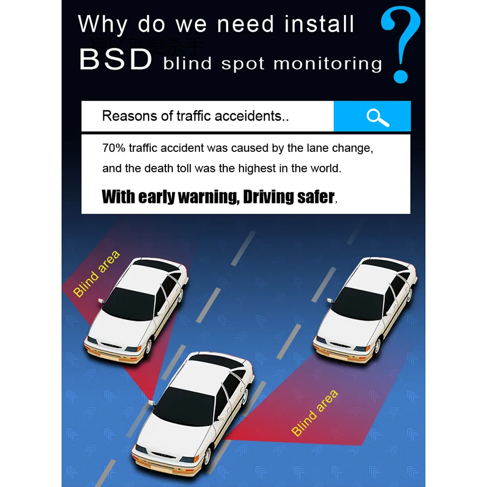 Car Blind Spot Detection Sensor Safety Alert System Universal Warning Long Distance NJ88