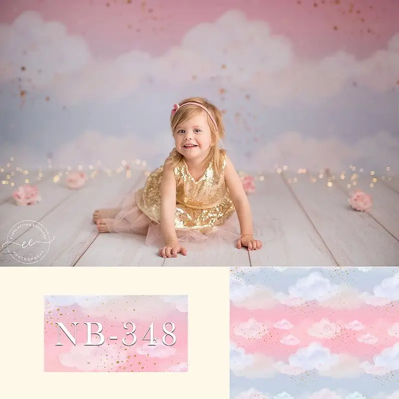 

Pink Clouds Gold Dots Flash Photography Backdrops for Newborn Baby Kids Baby 1st Birthday Party Backgrounds for Photo Studio
