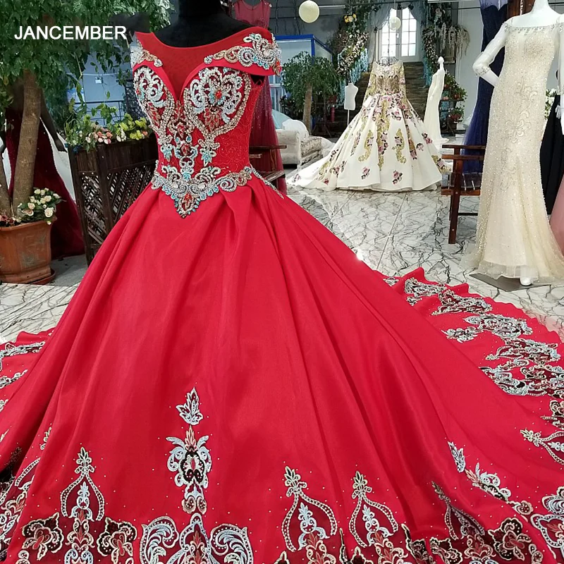 LS65440 цвет цветок красный вечернее платье O-образным вырезом крышка рукав