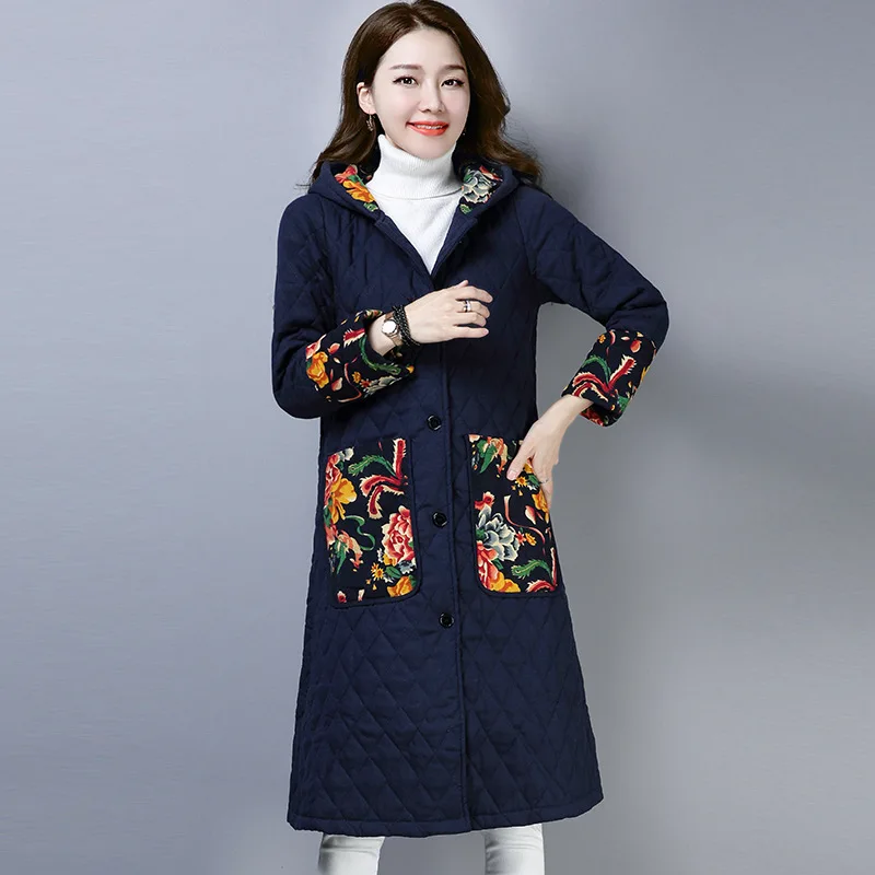 

2019 Winter New Style Cotton Cloth Padded Mid-length Cotton-padded Clothes Loose-Fit Ethnic-Style Cotton-padded Jacket WOMEN'S D