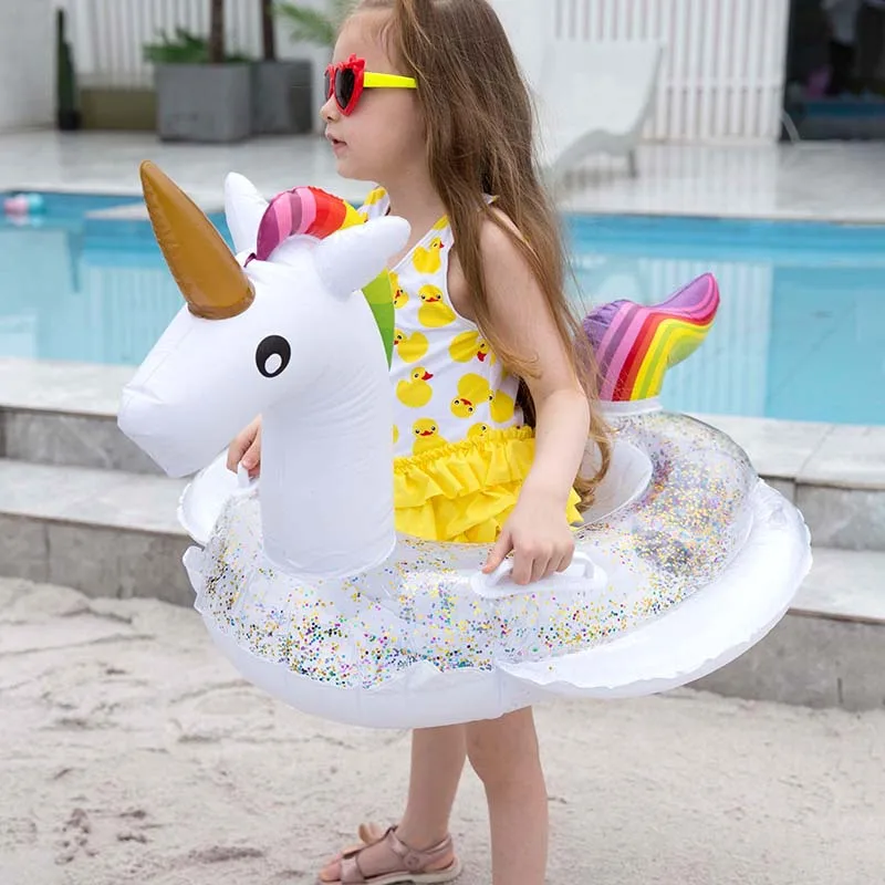 Cute Cartoon Inflatable Baby Sequined Flamingo Unicorn Swimming Ring Pool Float Child Swim Seat Water Toys | Спорт и развлечения
