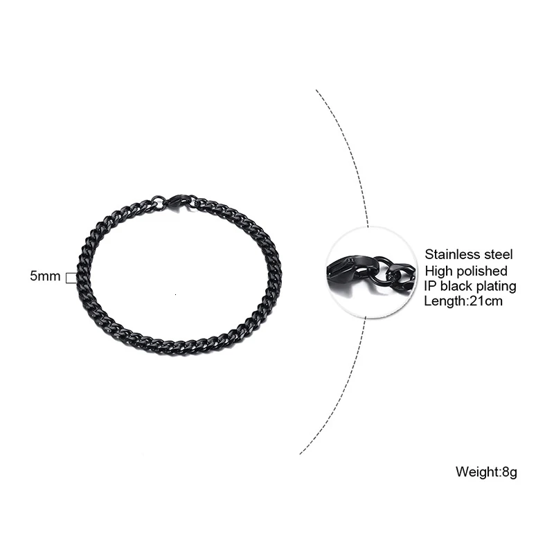 От 3 до 11 мм широкий черный кубинский браслет из нержавеющей стали в стиле хип-хоп ювелирный браслет 7 до 9 дюймов - Окраска металла: 5mm