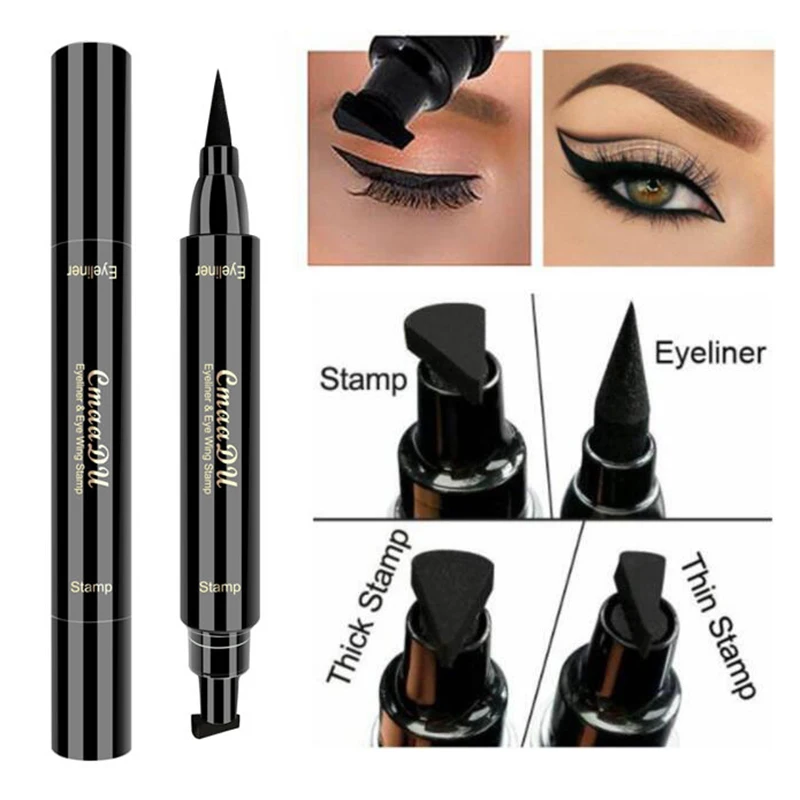 Delineador de ojos de doble cabeza, delineador negro de larga duración, lápiz, sello trasero, impermeable, a prueba de manchas, maquillaje cosmético de belleza, 1 Uds.