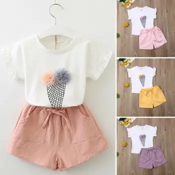 

pudcoco Children Clothing Suits For Girls Clothes Kids Toddler Enfant Fille Infantis Outfits Plush Ball Decor T-shirt + Shorts