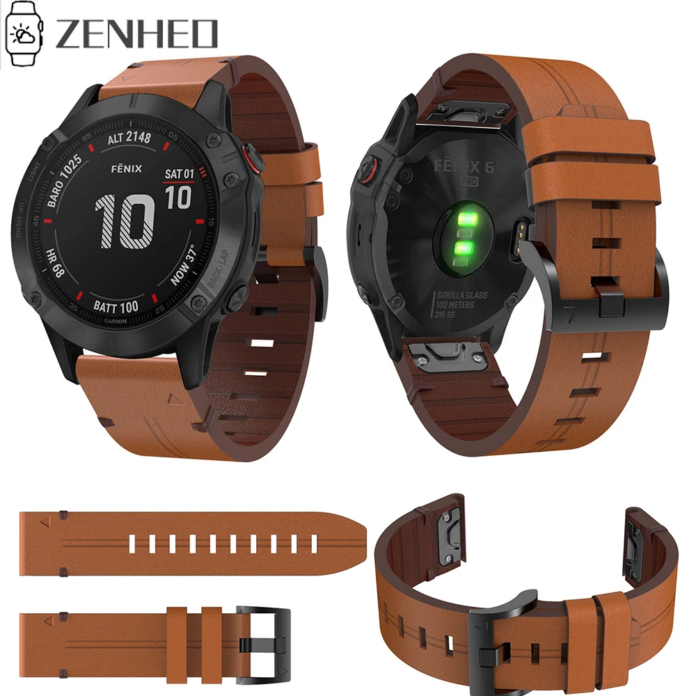 

22mm Leather Strap For Garmin Fenix 6 Watch Band Replacement Straps with Quick Release Easy Fit Smart Bracelet Bands Wristband
