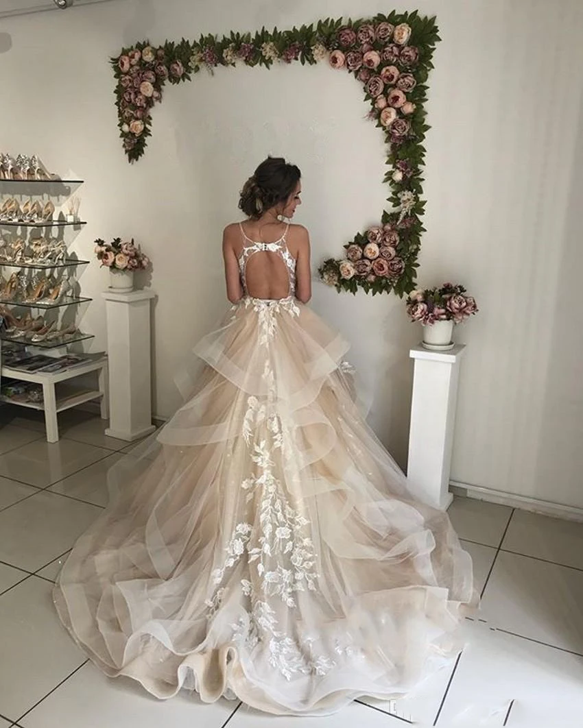 Светильник цвета шампань свадебное платье с кружевной аппликацией цветочное кружевное бальное платье с открытыми плечами свадебное платье Vestido De Novia Дубай