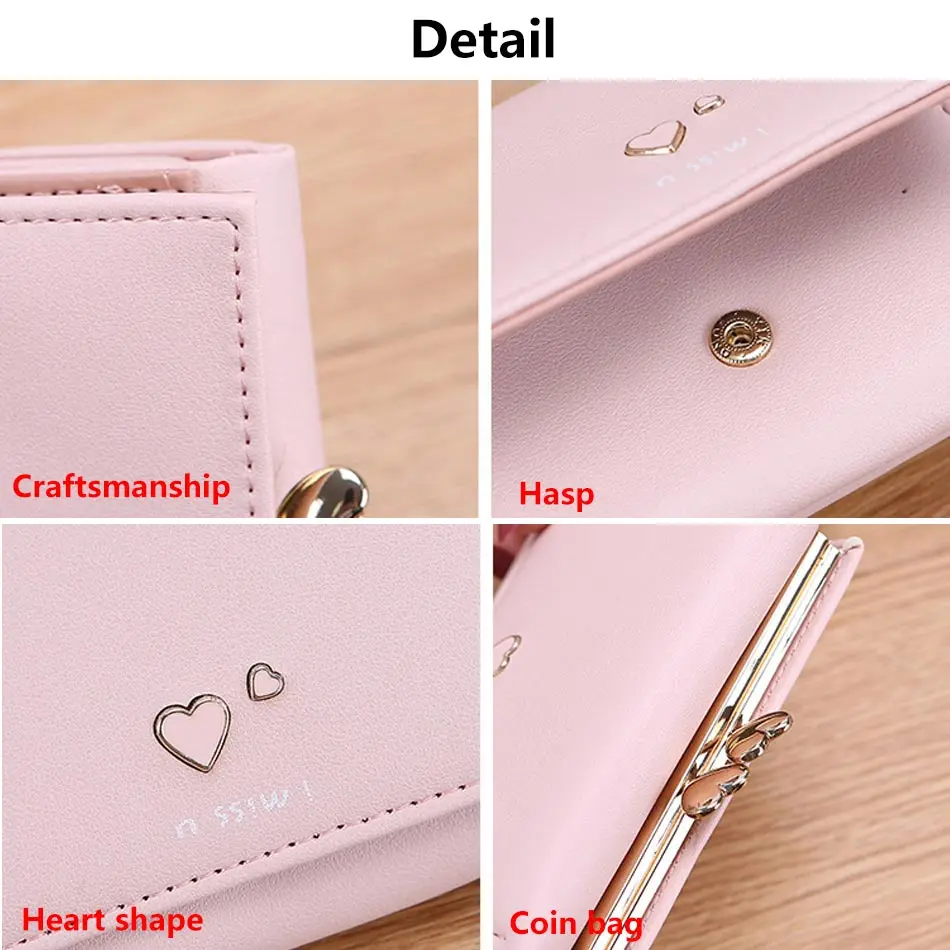 Pink Female Wallet Small Short Purse For Women Coins Cute Leather Lady Wallet Vallet Luxury Design Money Bag Portomonee Walet