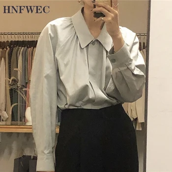 

Korean Style Women Shirts Spring New 2020 Cotton Wild Ladies Blouses and Tops Lapel Single Breasted Solid Color Shirts V854