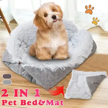 

2in1 Foldable Pet Soft Plush Puppy Kennel Bed Pet Dogs House Nest Dog Blanket Cover Cat Warm Sleeping Bed Mat Sofa Sleep Cushion
