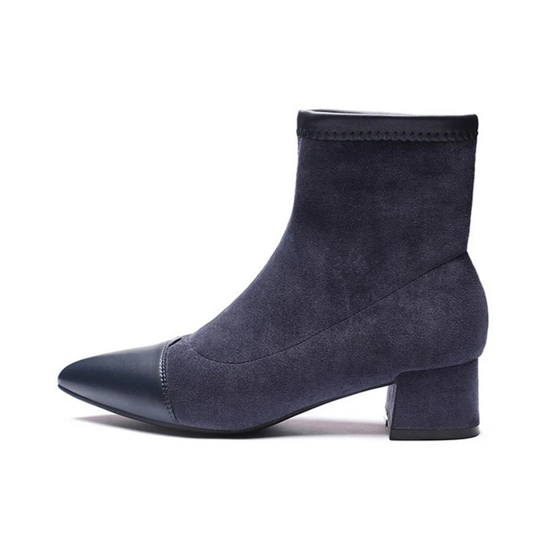 JIANBUDAN Romantic women's high heel autumn boots High quality suede ankle boots Short plush winter Office Stretch boots 34-40