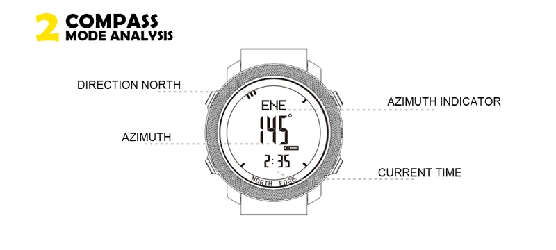 NORTH EDGE Men's sport Digital watch Hours Running Swimming Military Army watches Altimeter Barometer Compass waterproof 50m