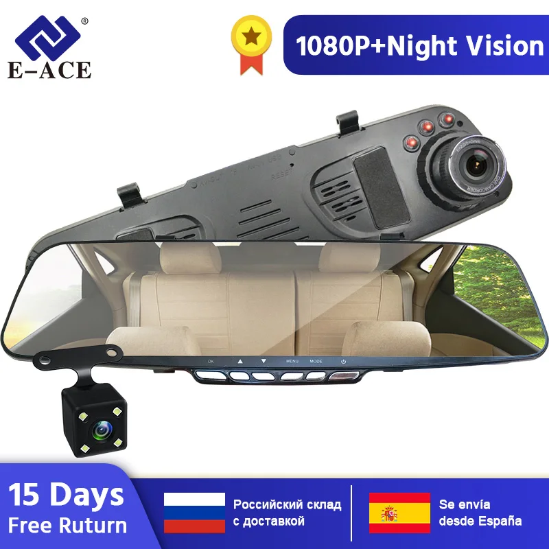 E ACE Автомобильная Dvr камера 4 3 &quotзеркало заднего вида видеорегистраторы 1080P +