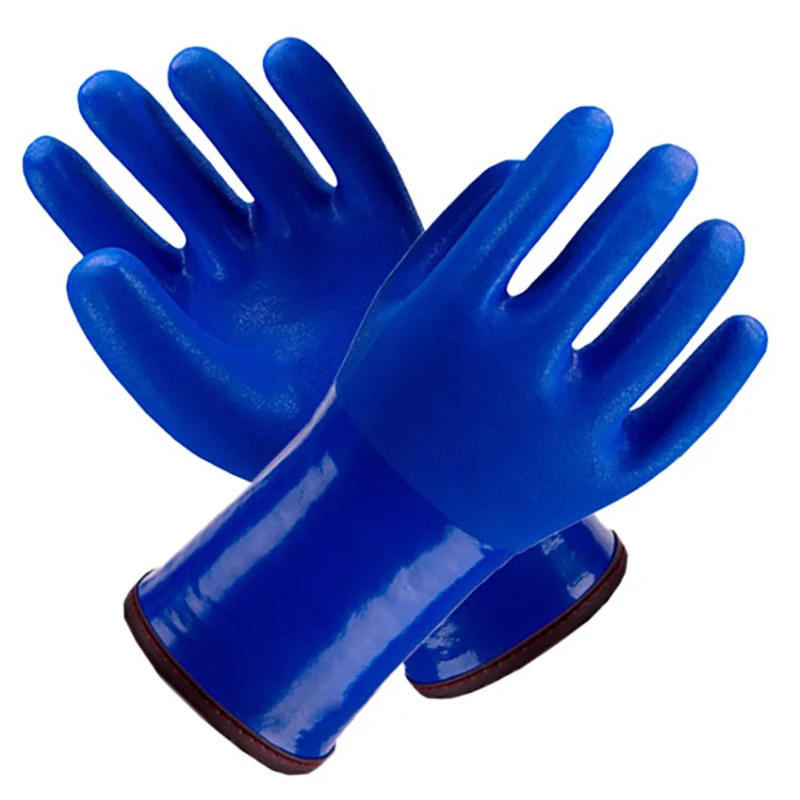 Warm Insulated Cashmere Chemical Proof Outdoor Oil Resistant Skiing Anti Cold Thermal PVC Safety Work Glove For Winter Fishing 5