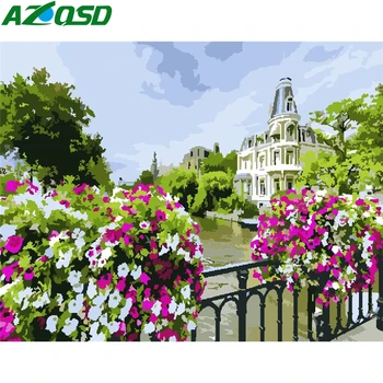 

AZQSD DIY Painting By Numbers Town Drawing On Canvas Handmade Gift Unframe Coloring By Numbers Scenery Home Decoration
