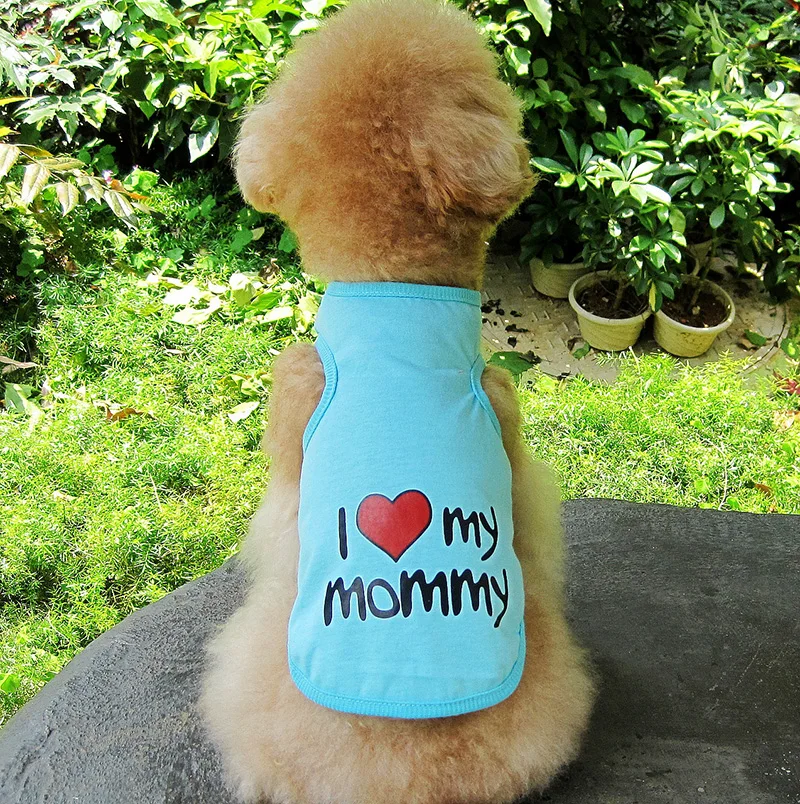 Летняя одежда для собак, рубашка для собак с надписью «love MOM& DAD», «Teddy», «jorkie», «бульдог», рубашка, маленькая жилетка для собак питомец, футболка, чашка, одежда для щенков - Цвет: blue