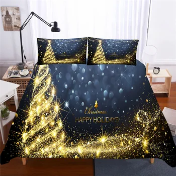 

JUSTCHIC 3D Printing Christmas Tree Bedding Set Child Cartoon Home Textile Quilt Cover and Pillowcase Kit US Twin EU GB AU