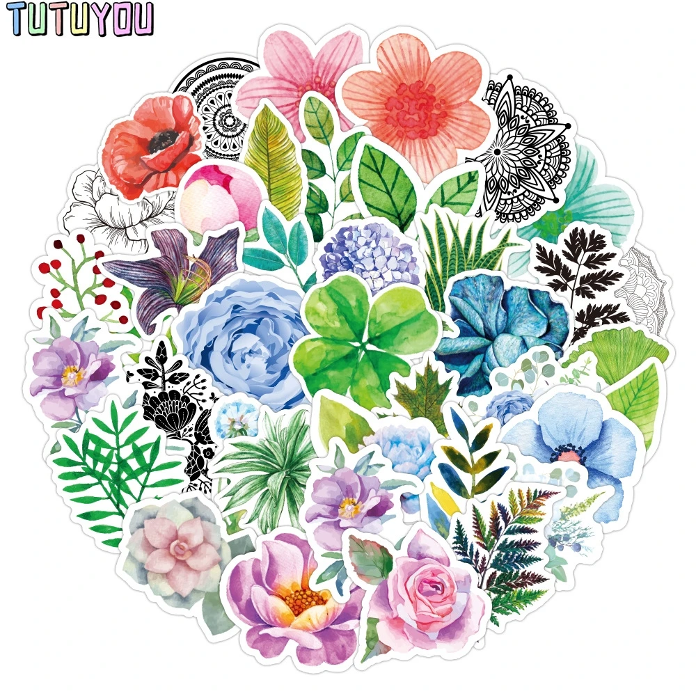 

PC2104 50pcs/set Colorful Plants Exquisite High Quality Trolley Case Car Sticker Waterproof Removable Graffiti Sticker