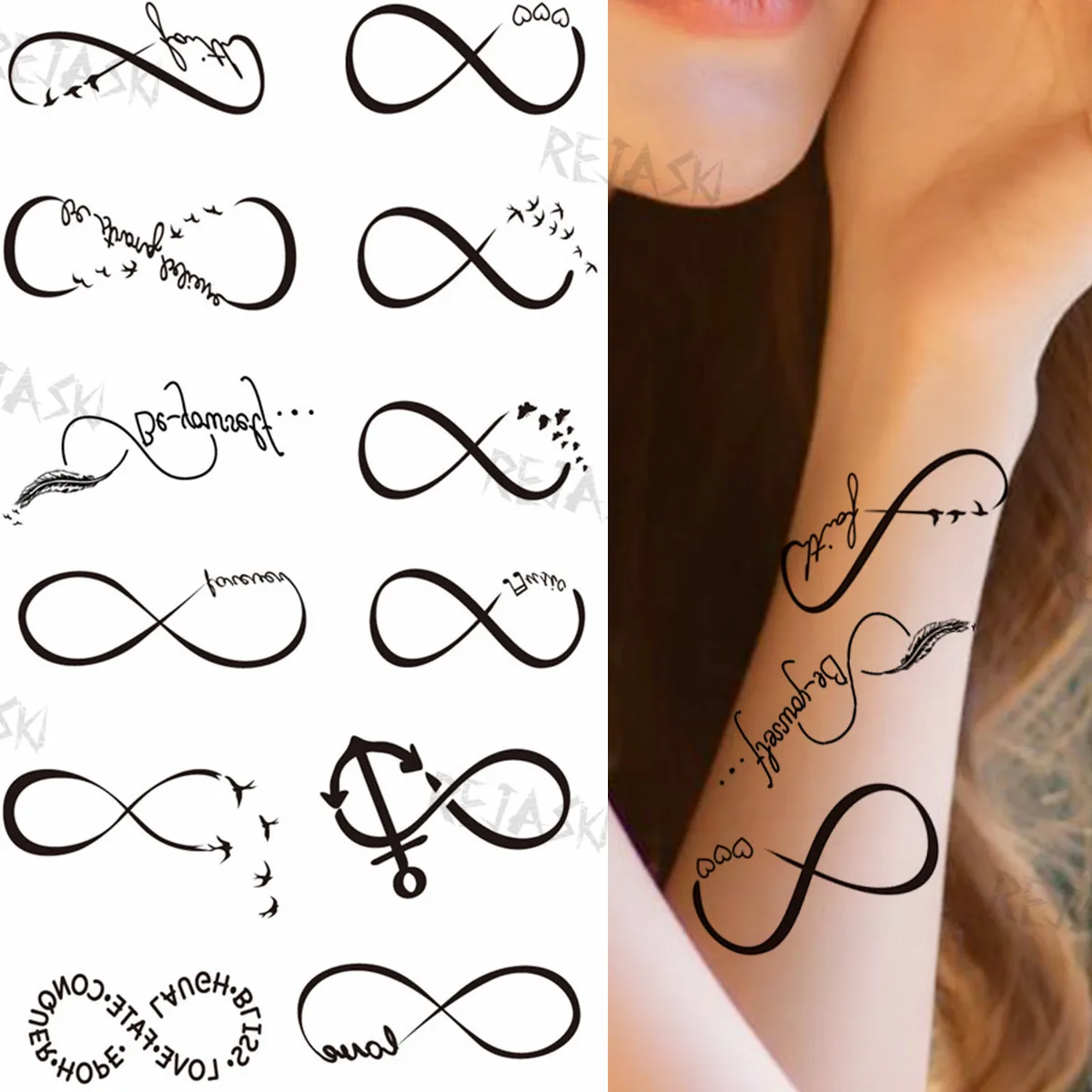 Minimalist Letter Temporary Tattoo For Children Women Small Word Tattoos Sticker Black Endless Heart Fake Tatoos Chains Clavicle