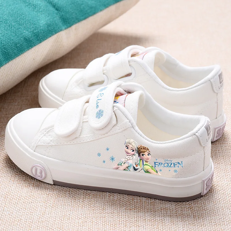 Disney-zapatillas de lona con dibujos animados de frozen y Elsa para niños, zapatos informales antideslizantes de suela blanda para estudiantes, para correr