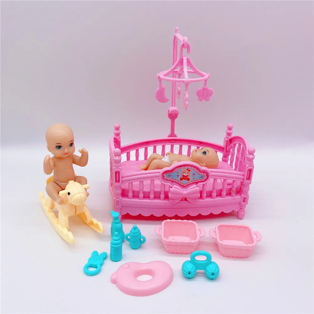 

2020 Latest Fashion Barbies Accessories Combination Package = Crib Rocking Horse Children's Educational Plastic Play House Toys