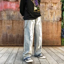 Новая зимняя серия han популярный дизайн логотипа фосфоресцирующие кости свободные Джокер прямые джинсовые брюки