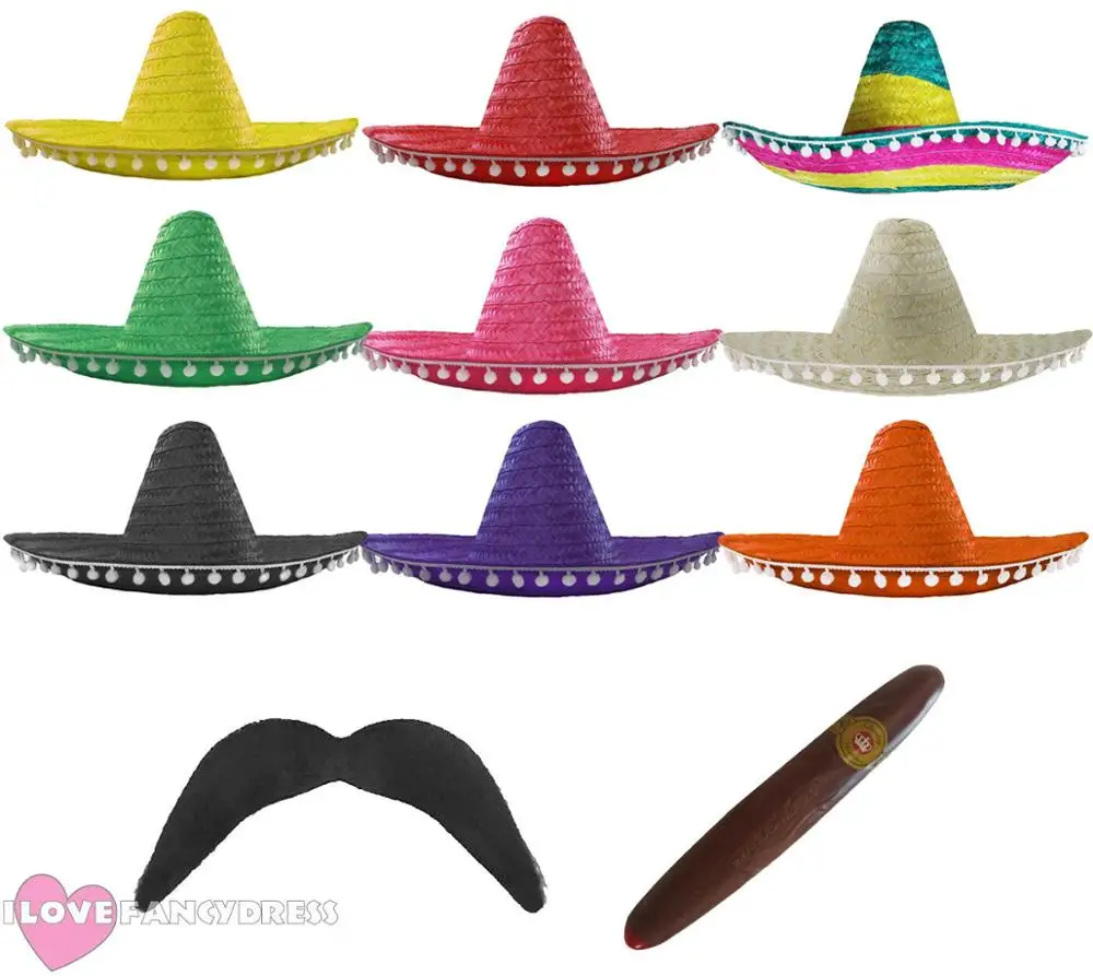 3 штуки мексиканский SOMBRERO соломенная шляпа с усами сигара бандит нарядное платье