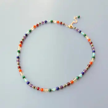 

LiiJi 7 Chakra Necklace Real Multi Stone Citrine Amethyst Garnet Malachite 3-4mm Beads Goldfilled Delicated Necklace 38cm+5cm