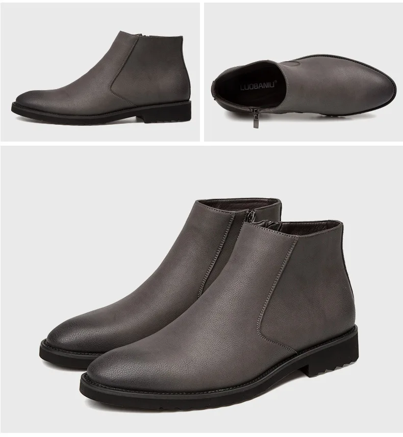 Г., весенние модные кожаные мужские ботинки удобные модельные ботинки с острым носком на молнии в деловом стиле мужские Ботильоны черного и коричневого цвета