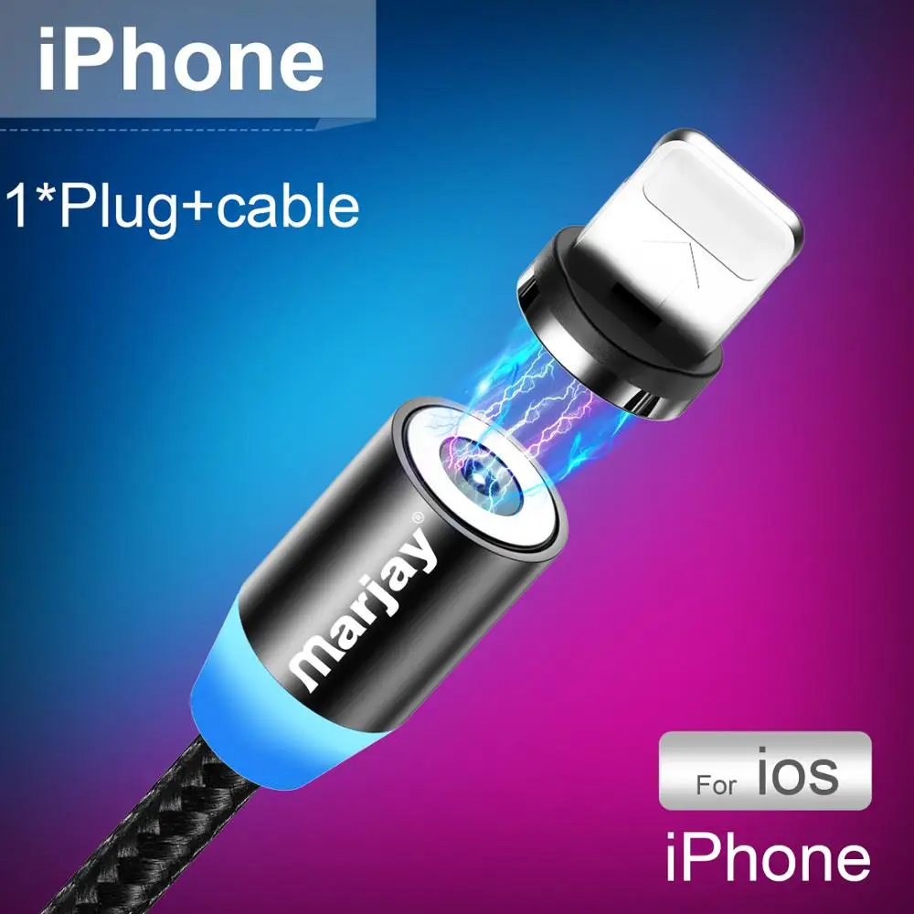 Магнитный usb-кабель Marjay для быстрой зарядки для huawei, кабель type-C для samsung, магнитный usb-кабель для зарядки iPhone, кабель Micro-USB - Цвет: Black for iPhone