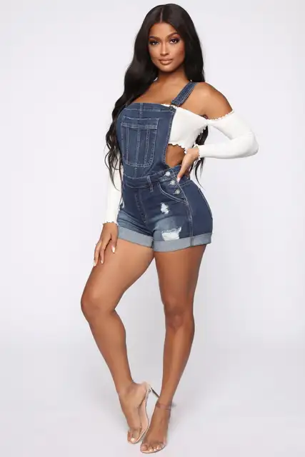 black jean short overalls