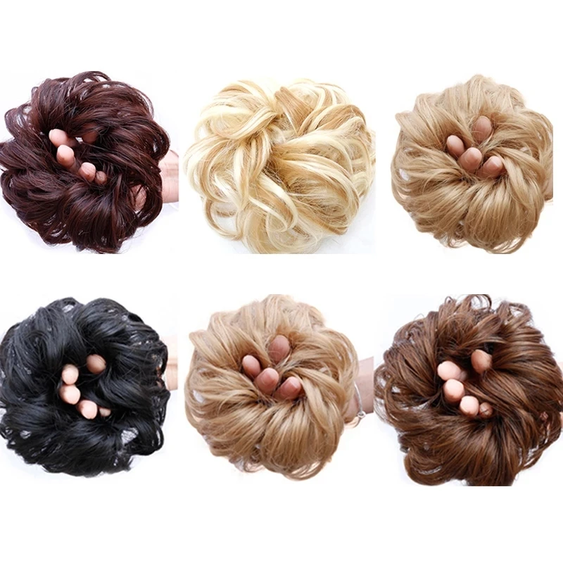 LUPU Synthetic Hair Bun Messy Scrunchies With Elastic Band Natural Fake Hair Tie Pieces Ponytail Colored Black Purple Pink Green