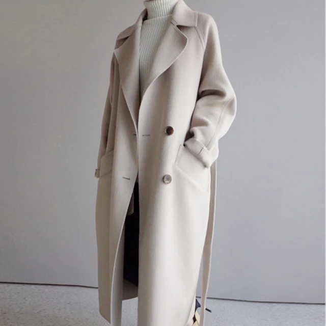 Abrigo de lana Beige para mujer, abrigo largo, negro, elegante, Vintage, de gran Otoño e Invierno _ - AliExpress Mobile