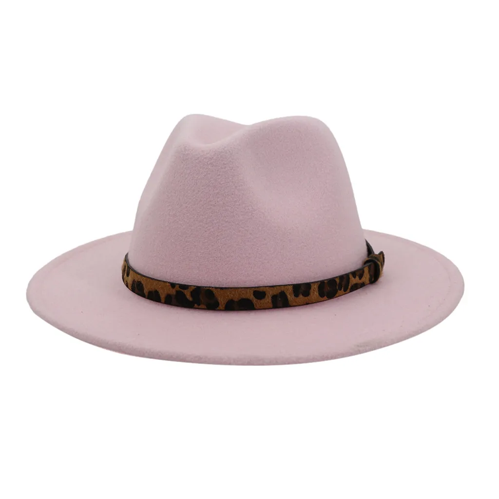 Новинка, модные шляпы, топ, джаз, шляпа, Fedoras Chapeau, для мужчин и женщин, Ретро стиль, леопард, широкая шляпа с пряжкой на ремне, регулируемые шляпы