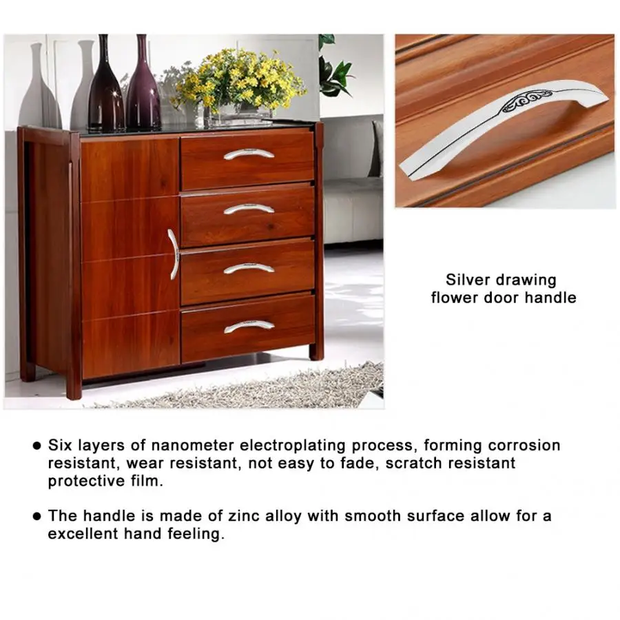 

Zinc Alloy Modern Door Push and Pull Handle Cabinet Drawer Cupboard Arch Knob Silver