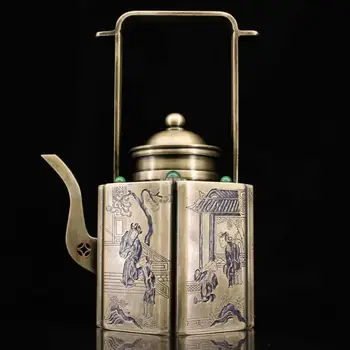 

antique craft White copper handcrafted gem-set cloisonne hip flask