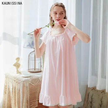 

Cotton Women Nightgown Female Short Sleeves Palace Nightdress Princess Retro Vintage Sleepwear Lingerie Night Dress Homewear