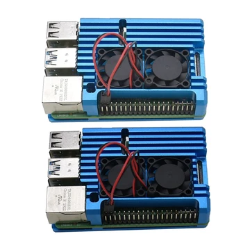 

for Raspberry Pi 4 Model B 2G RAM Kit with Blue CNC Aluminum Alloy Protective Case Fan Cooling 5V 3A Power for Raspberry Pi 4B
