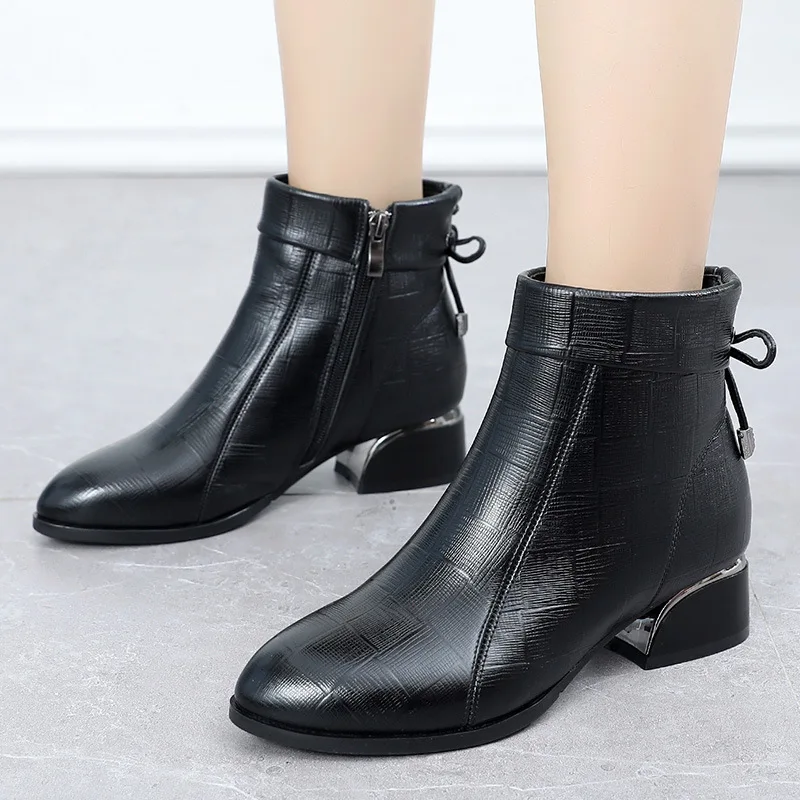 GKTINOO New Ankle Boots Women Pointed Toe Thick Heels