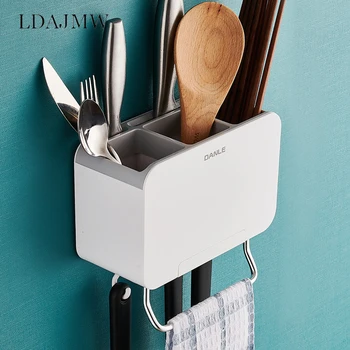 

Kitchen Rack Wall-mounted Drain Multi-function Knife Holder Paste Style Creative Storage Plastic Tube Box Seamless Free Punch