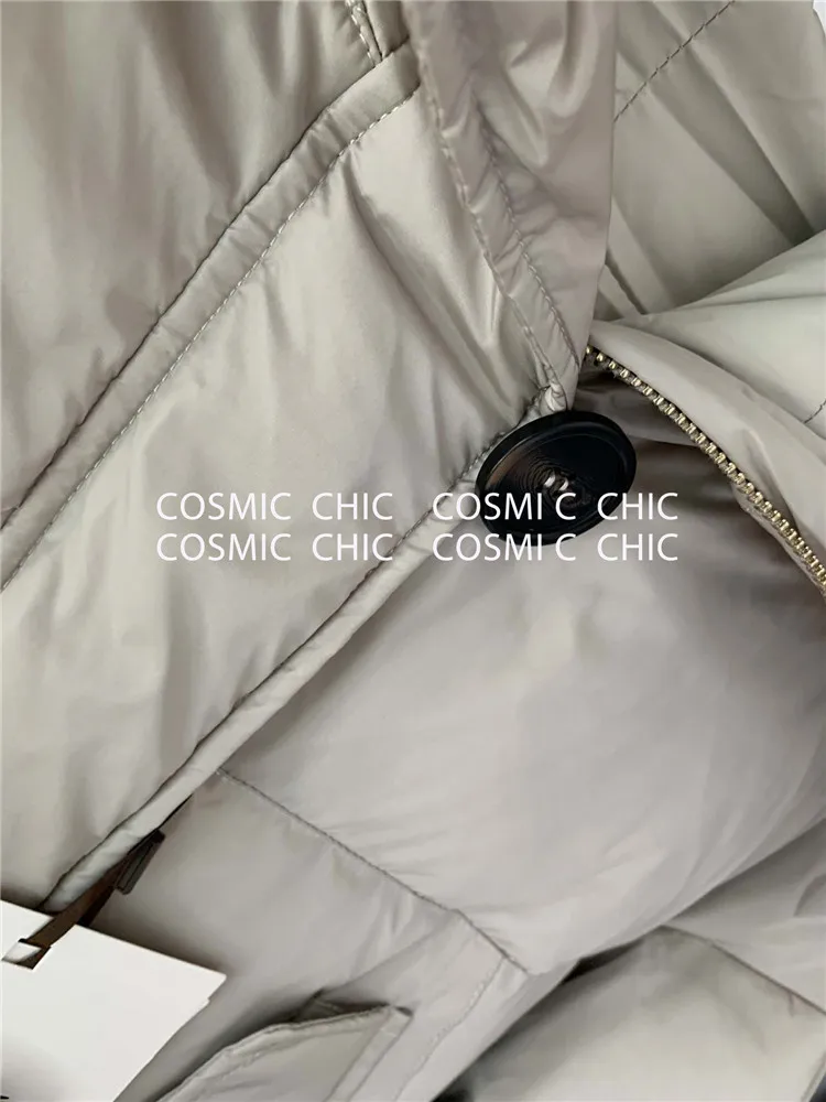 Cosmicchic,, для отдыха, длинный, однотонный, теплый, женский, зимний пуховик, Воротник из лисьего меха, с капюшоном, однобортное пальто