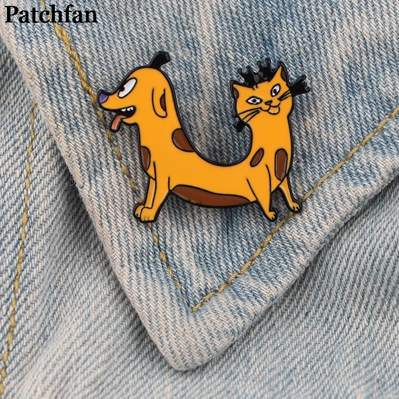Patchfan Catdog цинк мультфильм булавки для мужчин женщин para рубашка Шарм пальто одежда рюкзак аксессуары медаль значки Броши A2267