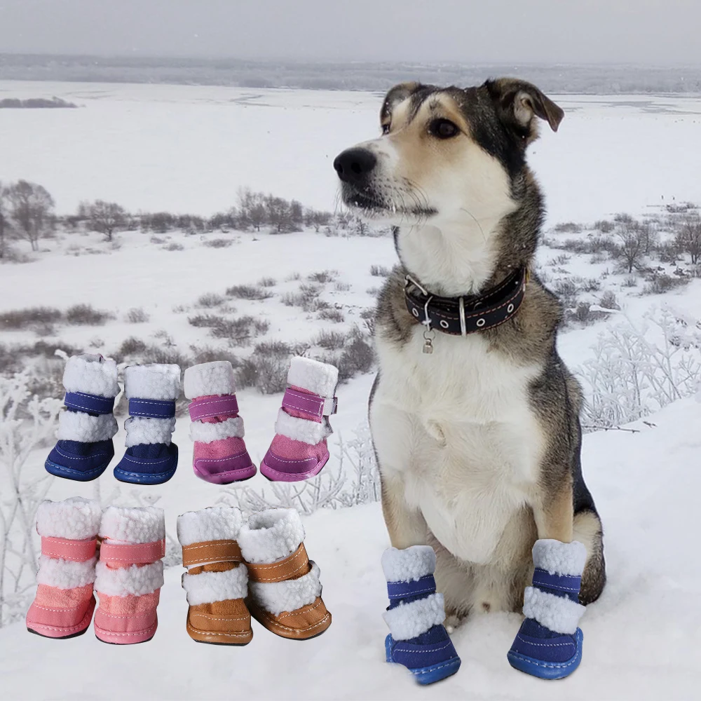 Pet Dog Cute Shoes Winter Warm Snow Boots Socks For Small Large Dogs Pet Dog Shoes Pet Supplies 4pcs/set