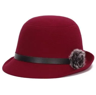 SHALUOTAOTAO женская шляпа осень зима мода Hairball украшения Fedoras тренд Панама дамы кепки для отдыха вечерние Sombrero Chapeu - Цвет: Dark Red